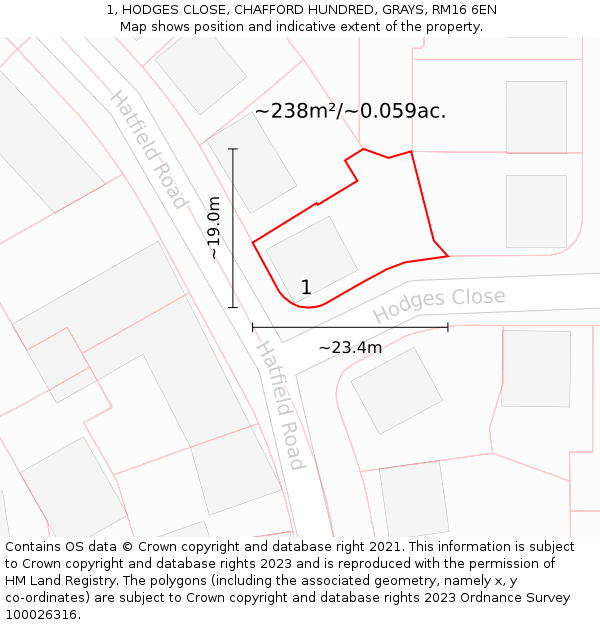 1, HODGES CLOSE, CHAFFORD HUNDRED, GRAYS, RM16 6EN: Plot and title map