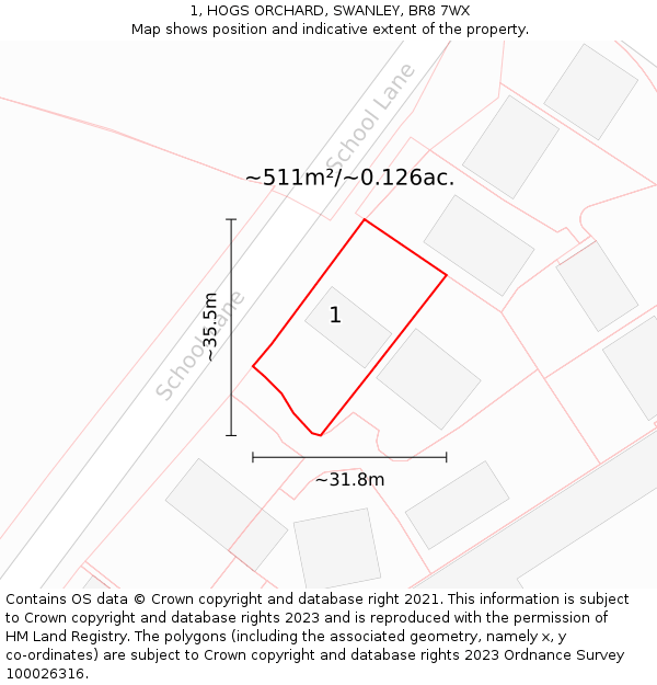 1, HOGS ORCHARD, SWANLEY, BR8 7WX: Plot and title map