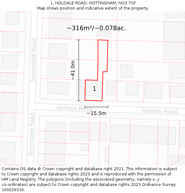 1, HOLDALE ROAD, NOTTINGHAM, NG3 7GF: Plot and title map