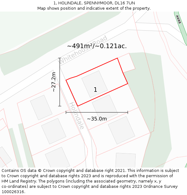 1, HOLINDALE, SPENNYMOOR, DL16 7UN: Plot and title map