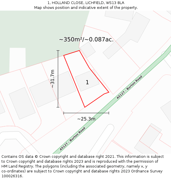 1, HOLLAND CLOSE, LICHFIELD, WS13 8LA: Plot and title map