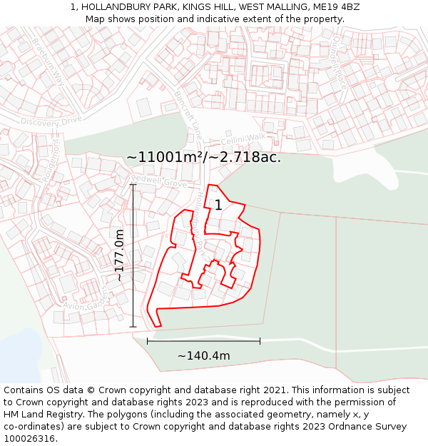 1, HOLLANDBURY PARK, KINGS HILL, WEST MALLING, ME19 4BZ: Plot and title map