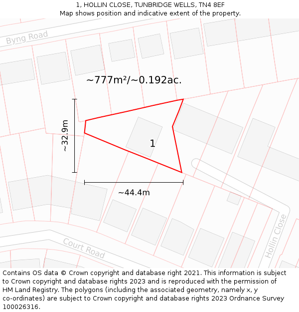 1, HOLLIN CLOSE, TUNBRIDGE WELLS, TN4 8EF: Plot and title map