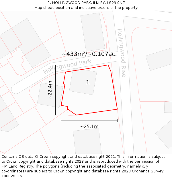 1, HOLLINGWOOD PARK, ILKLEY, LS29 9NZ: Plot and title map