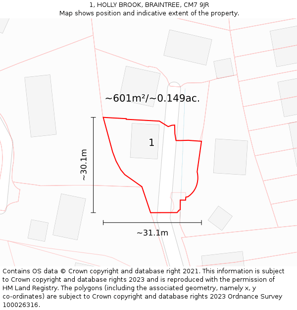 1, HOLLY BROOK, BRAINTREE, CM7 9JR: Plot and title map