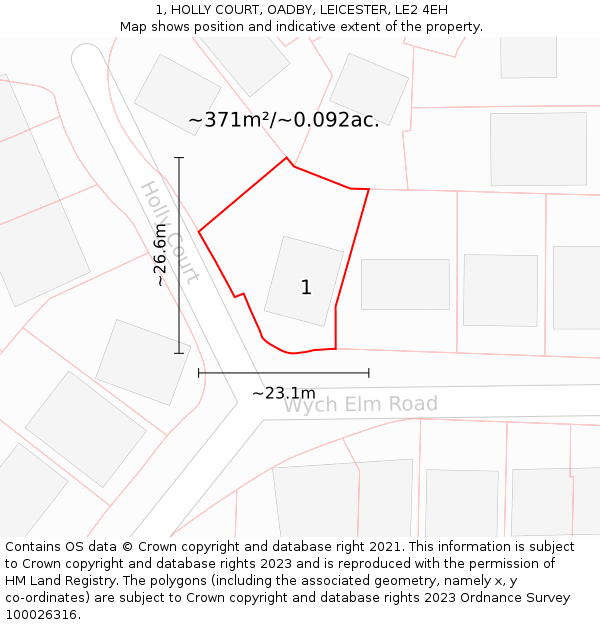 1, HOLLY COURT, OADBY, LEICESTER, LE2 4EH: Plot and title map