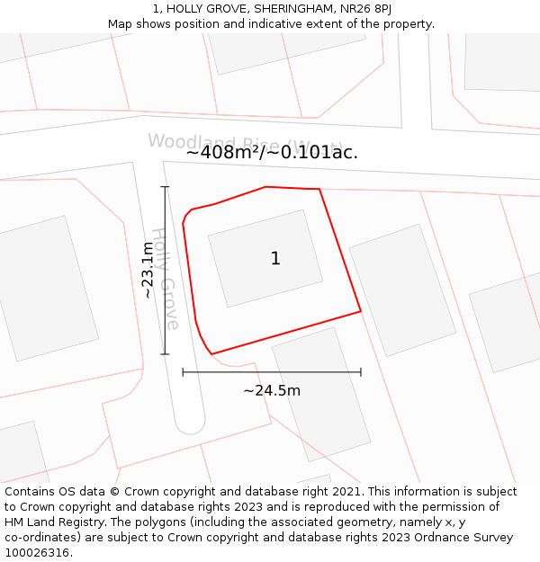 1, HOLLY GROVE, SHERINGHAM, NR26 8PJ: Plot and title map