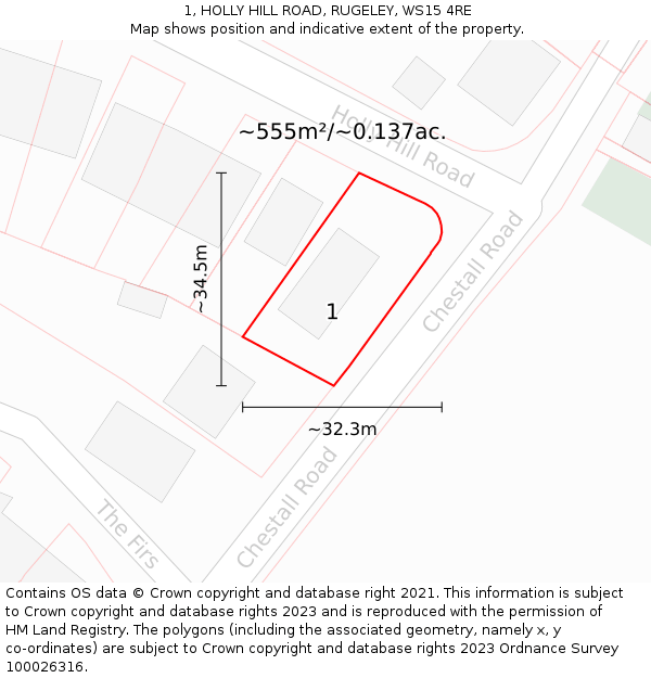 1, HOLLY HILL ROAD, RUGELEY, WS15 4RE: Plot and title map