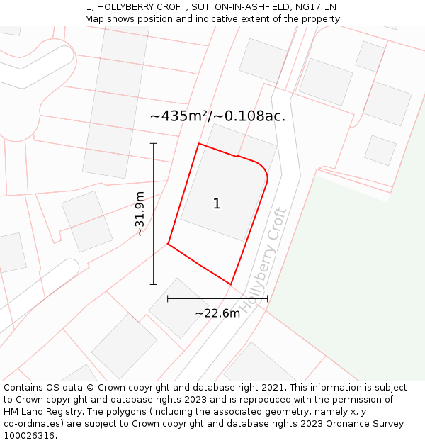 1, HOLLYBERRY CROFT, SUTTON-IN-ASHFIELD, NG17 1NT: Plot and title map