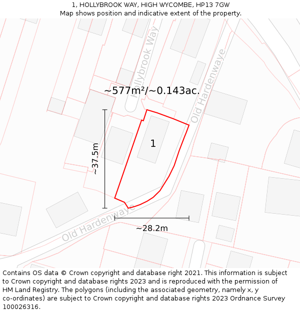 1, HOLLYBROOK WAY, HIGH WYCOMBE, HP13 7GW: Plot and title map