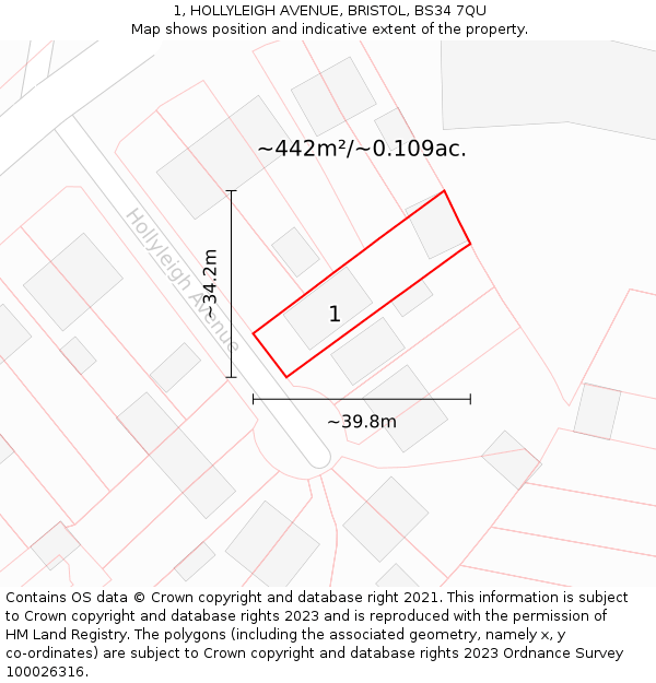 1, HOLLYLEIGH AVENUE, BRISTOL, BS34 7QU: Plot and title map