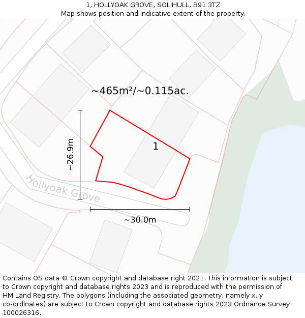 1, HOLLYOAK GROVE, SOLIHULL, B91 3TZ: Plot and title map