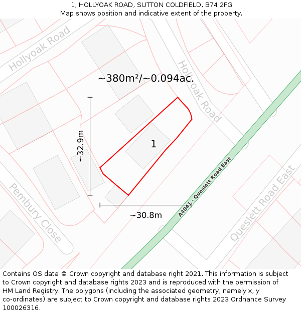 1, HOLLYOAK ROAD, SUTTON COLDFIELD, B74 2FG: Plot and title map