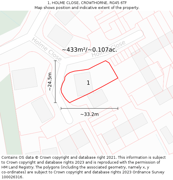 1, HOLME CLOSE, CROWTHORNE, RG45 6TF: Plot and title map