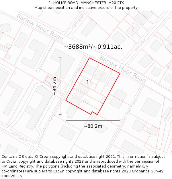 1, HOLME ROAD, MANCHESTER, M20 2TX: Plot and title map