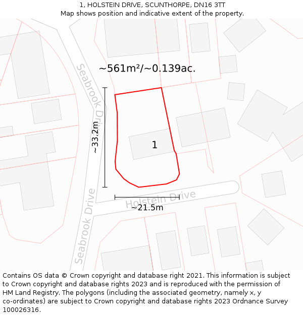 1, HOLSTEIN DRIVE, SCUNTHORPE, DN16 3TT: Plot and title map