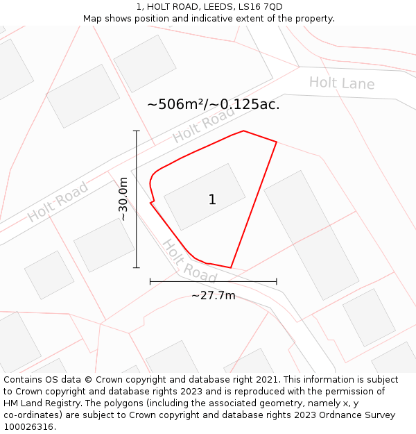 1, HOLT ROAD, LEEDS, LS16 7QD: Plot and title map