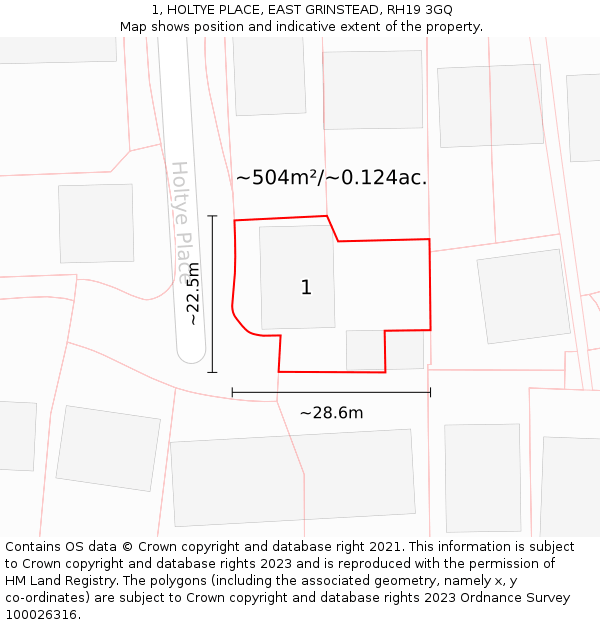 1, HOLTYE PLACE, EAST GRINSTEAD, RH19 3GQ: Plot and title map