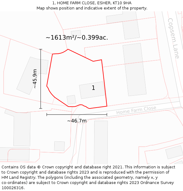 1, HOME FARM CLOSE, ESHER, KT10 9HA: Plot and title map