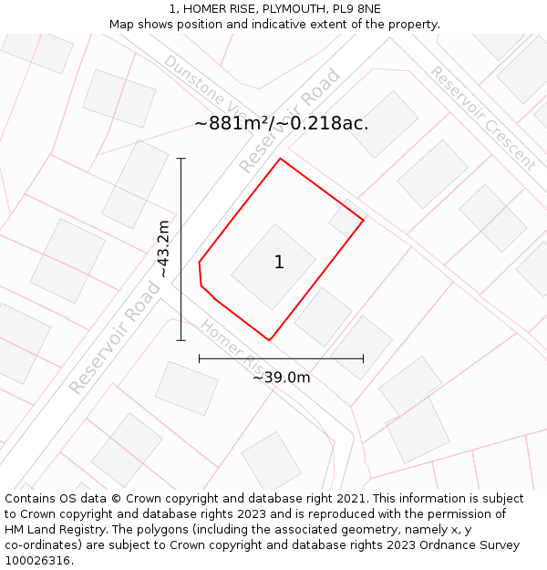 1, HOMER RISE, PLYMOUTH, PL9 8NE: Plot and title map