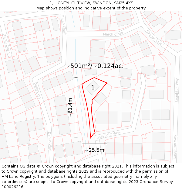 1, HONEYLIGHT VIEW, SWINDON, SN25 4XS: Plot and title map