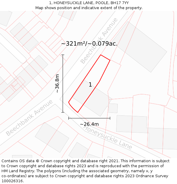 1, HONEYSUCKLE LANE, POOLE, BH17 7YY: Plot and title map