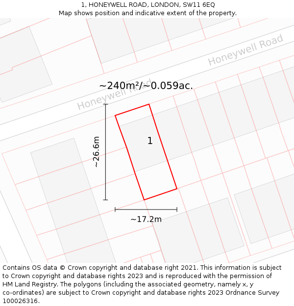 1, HONEYWELL ROAD, LONDON, SW11 6EQ: Plot and title map
