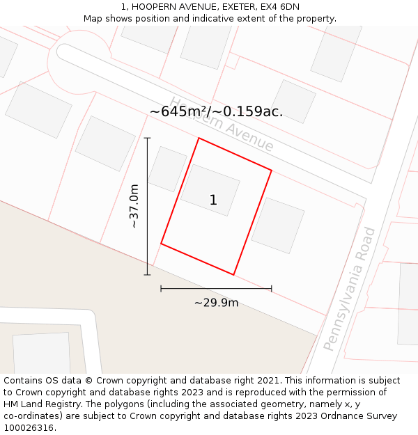 1, HOOPERN AVENUE, EXETER, EX4 6DN: Plot and title map