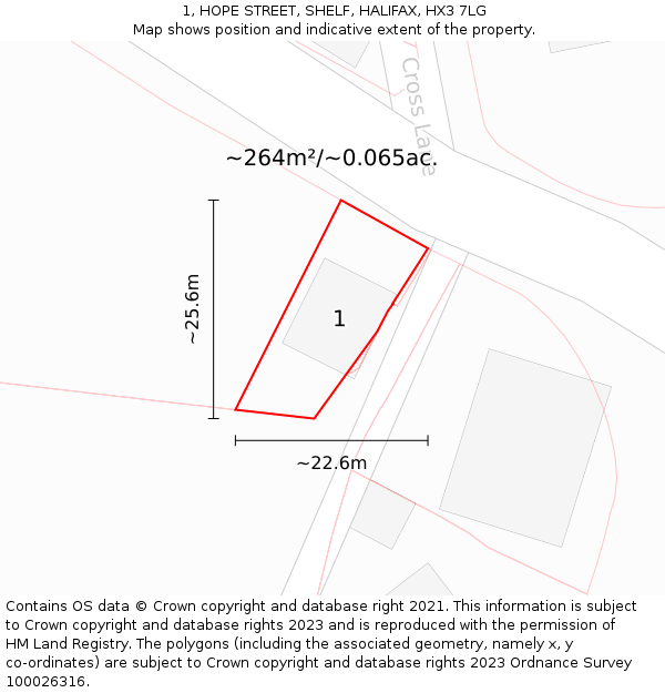 1, HOPE STREET, SHELF, HALIFAX, HX3 7LG: Plot and title map