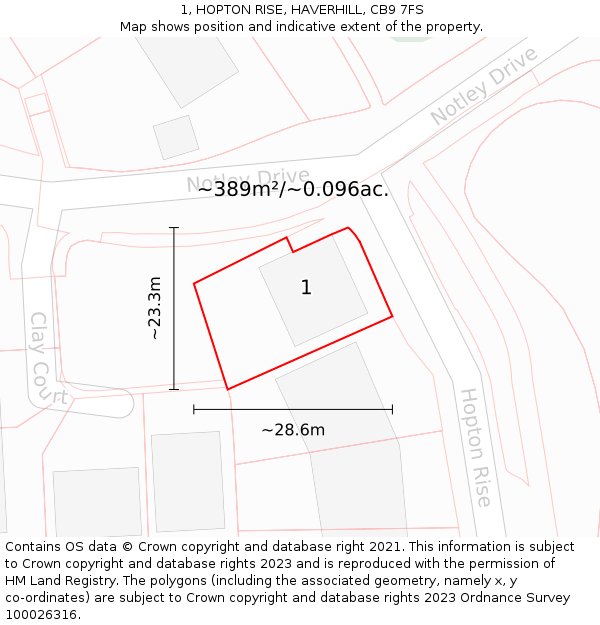 1, HOPTON RISE, HAVERHILL, CB9 7FS: Plot and title map