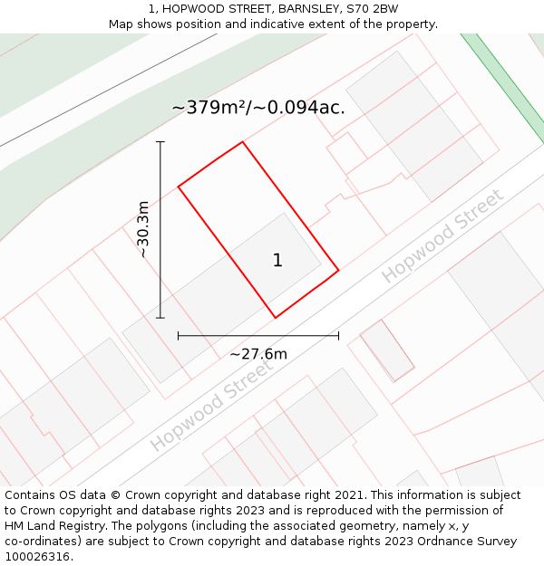 1, HOPWOOD STREET, BARNSLEY, S70 2BW: Plot and title map