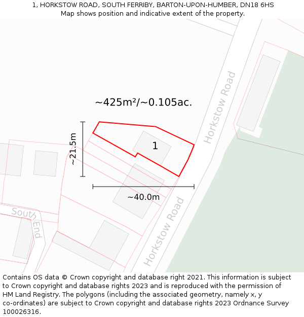 1, HORKSTOW ROAD, SOUTH FERRIBY, BARTON-UPON-HUMBER, DN18 6HS: Plot and title map