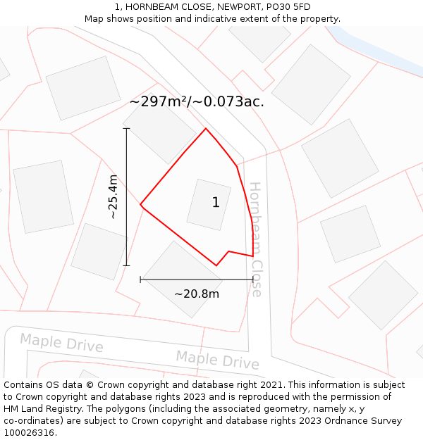 1, HORNBEAM CLOSE, NEWPORT, PO30 5FD: Plot and title map