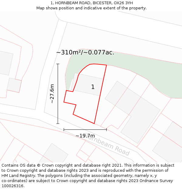 1, HORNBEAM ROAD, BICESTER, OX26 3YH: Plot and title map