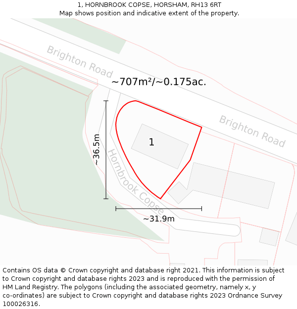 1, HORNBROOK COPSE, HORSHAM, RH13 6RT: Plot and title map