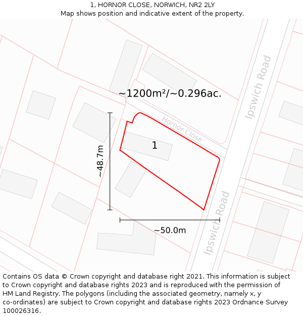 1, HORNOR CLOSE, NORWICH, NR2 2LY: Plot and title map