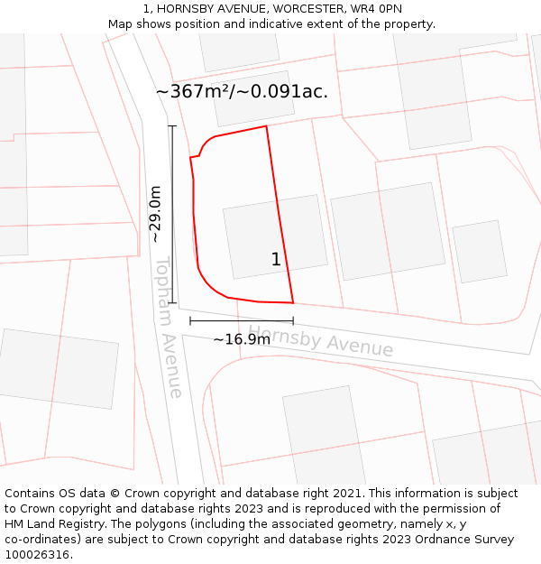 1, HORNSBY AVENUE, WORCESTER, WR4 0PN: Plot and title map