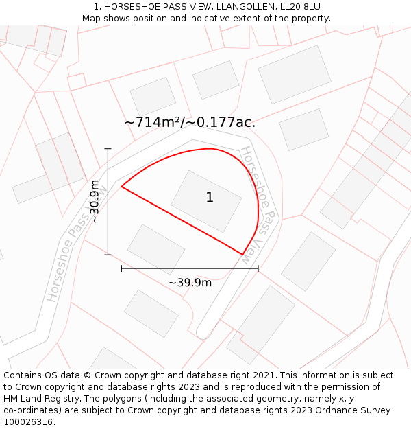 1, HORSESHOE PASS VIEW, LLANGOLLEN, LL20 8LU: Plot and title map