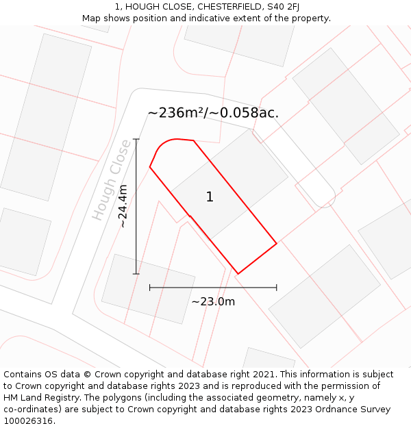 1, HOUGH CLOSE, CHESTERFIELD, S40 2FJ: Plot and title map