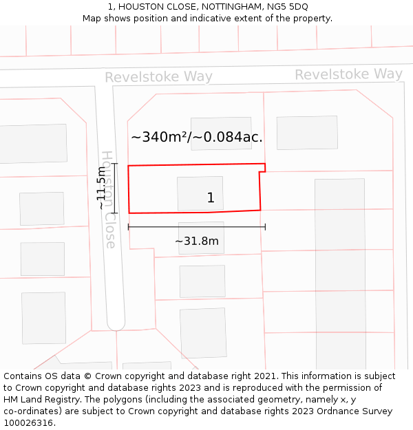 1, HOUSTON CLOSE, NOTTINGHAM, NG5 5DQ: Plot and title map