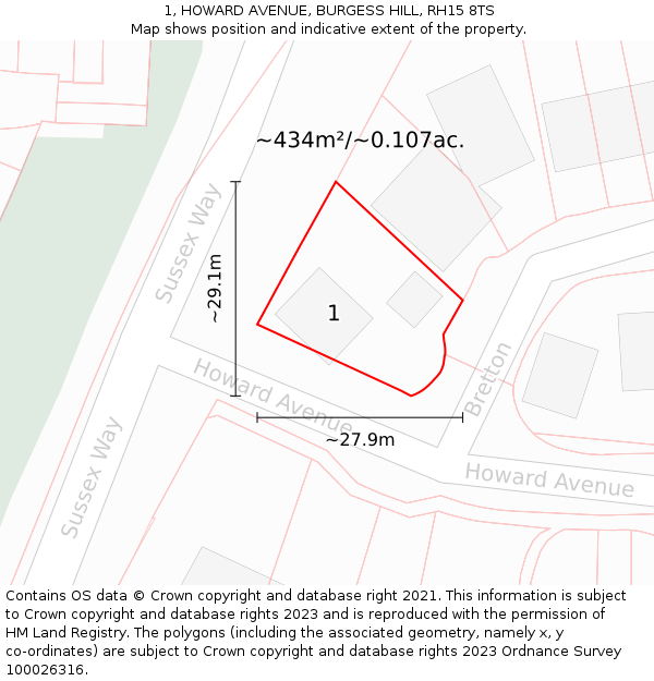 1, HOWARD AVENUE, BURGESS HILL, RH15 8TS: Plot and title map