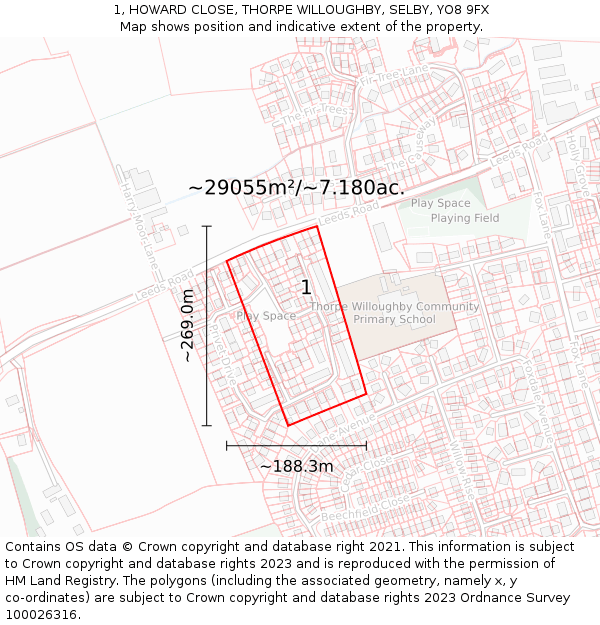 1, HOWARD CLOSE, THORPE WILLOUGHBY, SELBY, YO8 9FX: Plot and title map