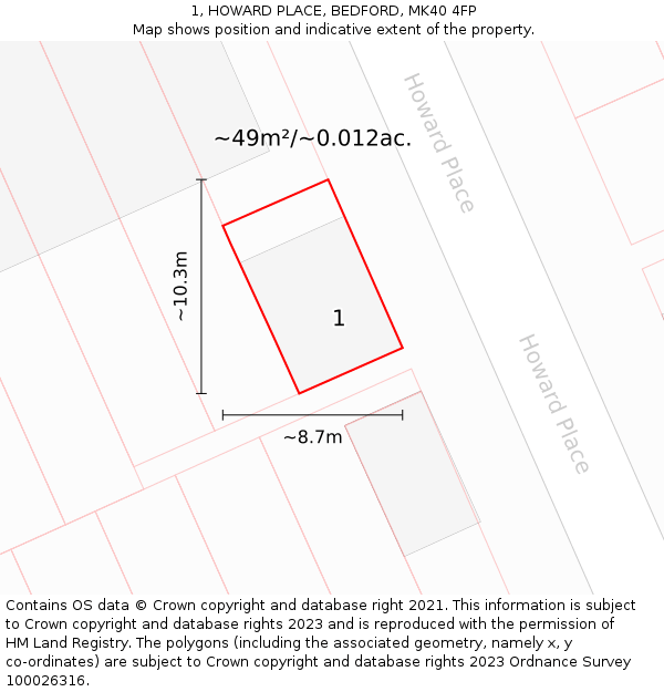 1, HOWARD PLACE, BEDFORD, MK40 4FP: Plot and title map