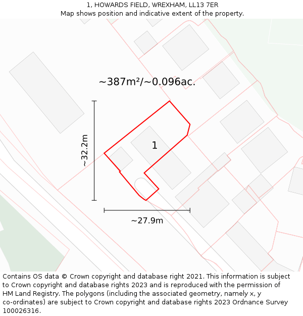 1, HOWARDS FIELD, WREXHAM, LL13 7ER: Plot and title map