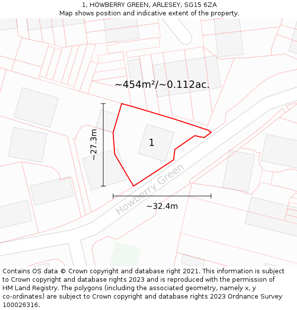 1, HOWBERRY GREEN, ARLESEY, SG15 6ZA: Plot and title map