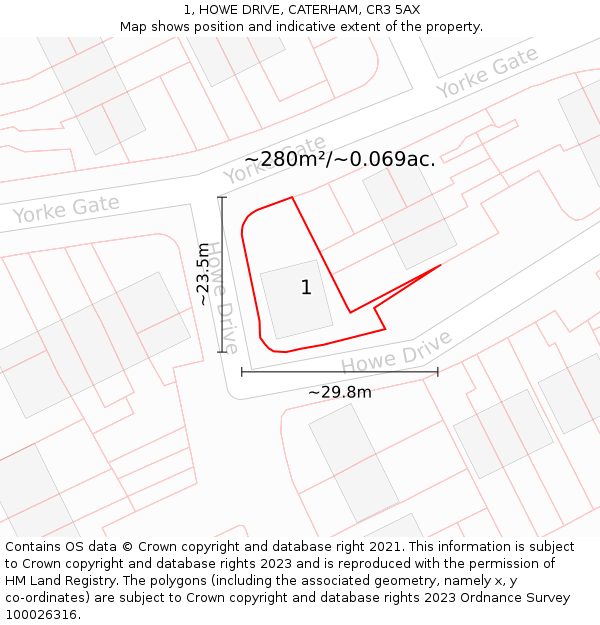 1, HOWE DRIVE, CATERHAM, CR3 5AX: Plot and title map