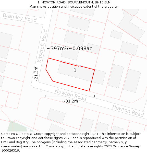 1, HOWTON ROAD, BOURNEMOUTH, BH10 5LN: Plot and title map