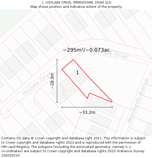 1, HOYLAKE DRIVE, IMMINGHAM, DN40 2LD: Plot and title map