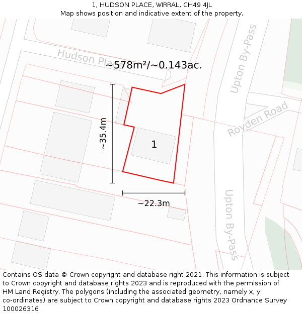 1, HUDSON PLACE, WIRRAL, CH49 4JL: Plot and title map