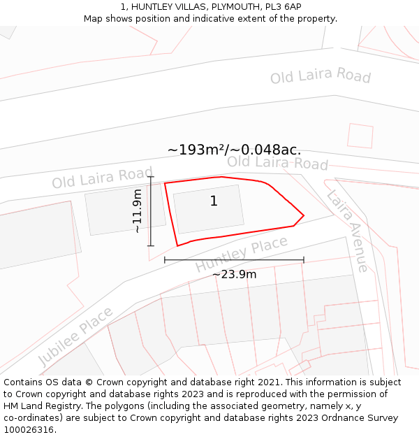 1, HUNTLEY VILLAS, PLYMOUTH, PL3 6AP: Plot and title map
